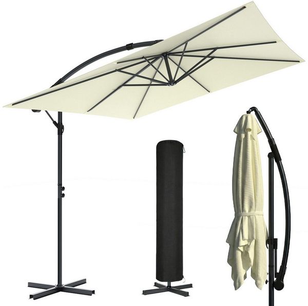 Huracan Sonnenschirm LED Solar Ø 250/300/350cm Ampelschirm mit Kurbel, Ständer, Gartenschirm Balkonschirm UV-Schutz Aluminium wasserdicht 360°neigbar