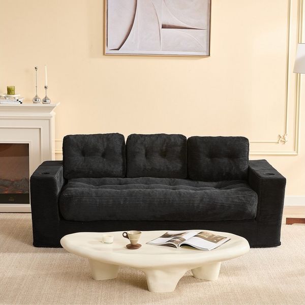 LITBIRD Sofa Bodensofa 3-Sitzer 190 cm, modulares Kordstoff Sofa mit Rückenlehne, 1 Teile, Jugend- & Studentensofa, bequemes Relax Sofa
