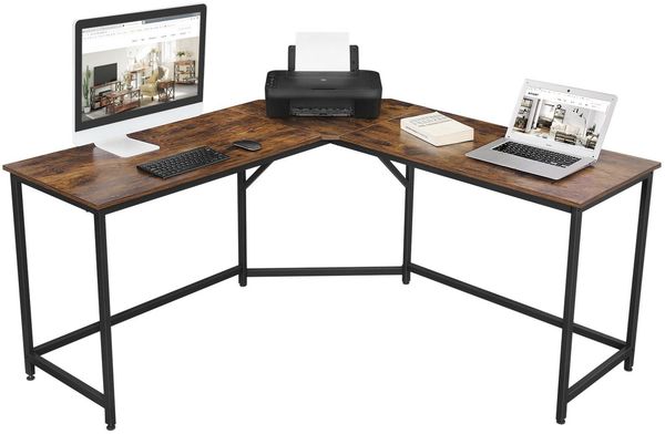 Vasagle Eckschreibtisch, L-förmiger Computertisch, Bürotisch, Arbeitszimmer, Homeoffice, Gaming, platzsparend, einfache Montage, Industrie-Design, Vintagebraun-schwarz von Songmics, 75 x 149 x 149 cm