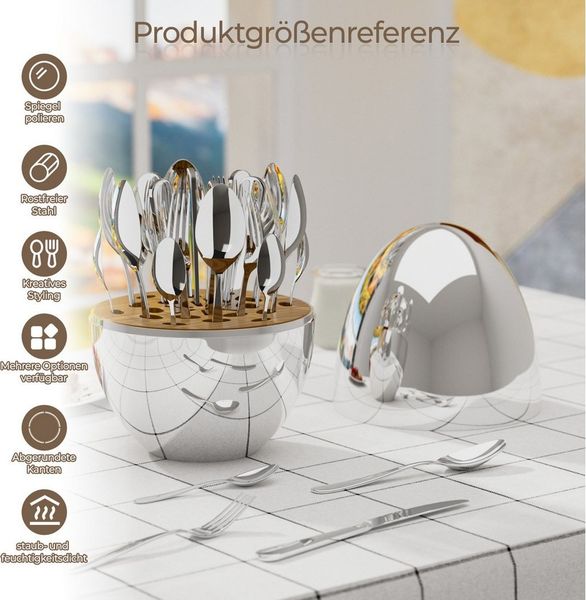 PFCTART Besteck-Set Heartland Egg Besteck Set 24-tlg. für 6 Personen - Edelstahl (24-tlg), 6 Personen, Bestecke Küchenutensilien Set mit Löffel, Gabel, Messer, Inkl. silberner Aufbewahrungsbox - Rostfrei, staubdicht & stylisch