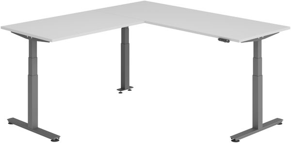 bümö Eckschreibtisch elektrisch höhenverstellbar L-Form: 200x220 cm in grau, Gestell graphit - Stehschreibtisch mit Memory-Steuerung, elektrischer XXL Schreibtisch für die Ecke, XDSMW-2014-5-G