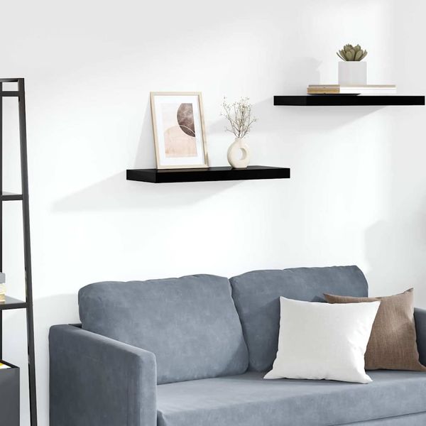 Schweberegal, Bücherregal Wand, Wandregal Hochglanz-Schwarz 60x23,5x3,8 cm MDF