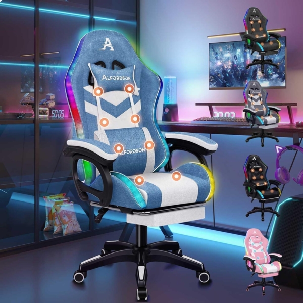 Racing Gaming Stuhl Massage Gamer LED Farben RGB Lordosenstütze Liegestuhl