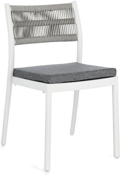 Gartenstuhl Nivala aus Metall, modern stapelbar, weiß hellgrau, inkl. Kissen mit abnehmbarem Bezug