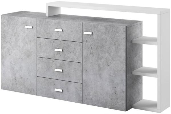 Kommode Sideboard Schrank BENDY 180x98x37cm in Weiß- Betonoptik