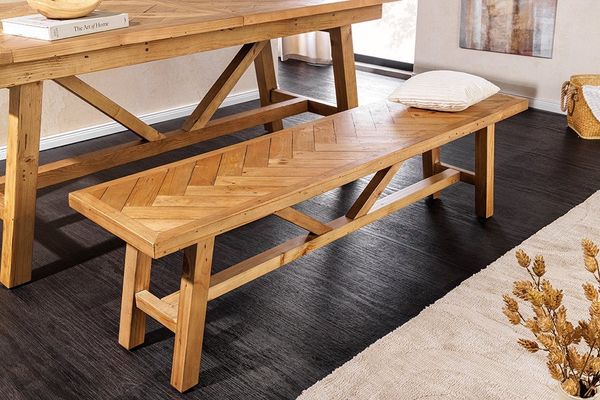 riess-ambiente Sitzbank MOSAIK 160cm natur - Pinienholz, recycelt, Unikat, Bohlenoptik, Ablage (Einzelartikel, 1-St), Massivholzbank - ideal für Esszimmer, Flur, Garderobe & Wohnzimmer