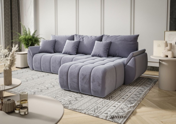 Ecksofa Schlafsofa OSAKA Stoff Monolith Hellblau Ottomane Rechts