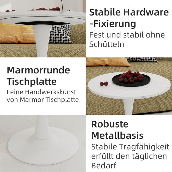 Weißer Couchtisch (27,6 Zoll), Esstisch im Mid-Century-Modern-Stil, geeignet für 2-4 Personen, mit runder Marmorplatte in weißer Maserung, vielseitig einsetzbar für verschiedene Umgebungen Bild 8