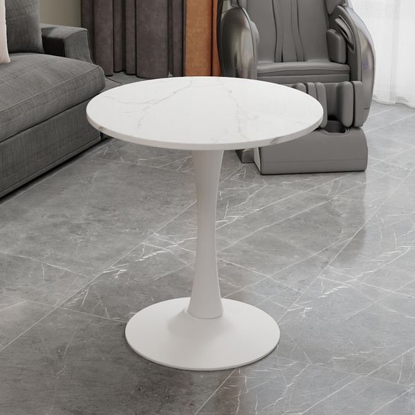 Weißer Couchtisch (27,6 Zoll), Esstisch im Mid-Century-Modern-Stil, geeignet für 2-4 Personen, mit runder Marmorplatte in weißer Maserung, vielseitig einsetzbar für verschiedene Umgebungen
