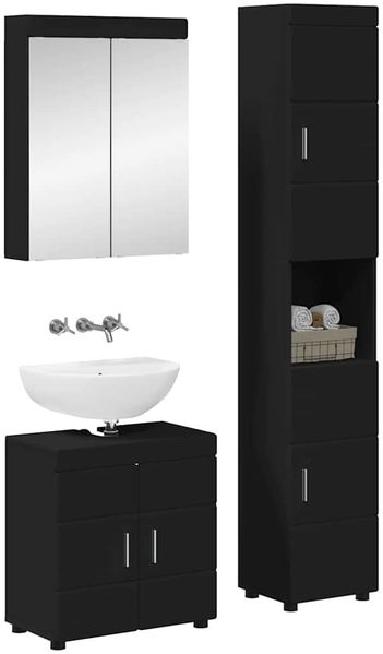 vidaXL Badezimmermöbel-Set mit Regal TULUM Schwarz Holzwerkstoff 3398035
