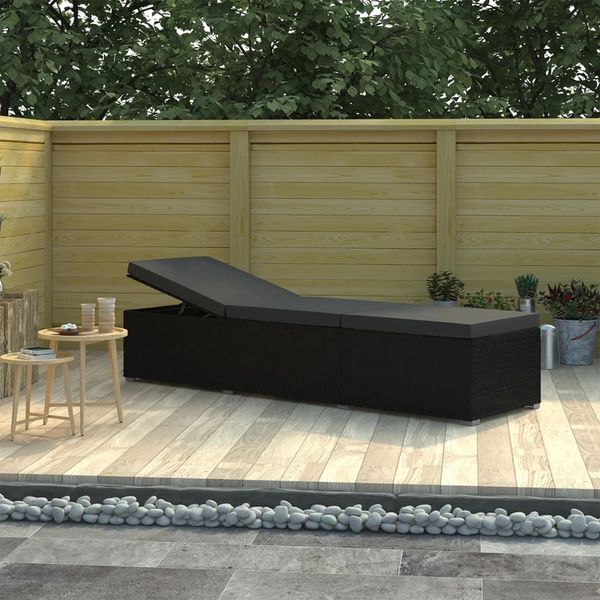 vidaXL Sonnenliege mit Auflage Poly Rattan Schwarz 46221