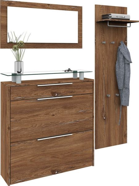 borchardt Möbel Garderoben-Set Oliva, (3-tlg), mit hängendem Schuhschrank, Paneel und Spiegel
