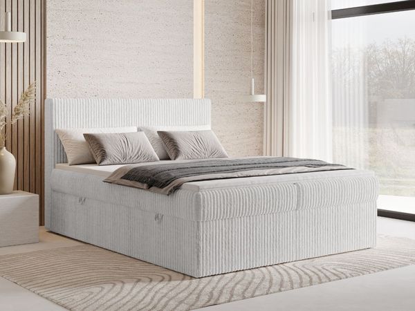 GRAINGOLD Brisa Boxspringbett 180x200, Boxspringbett mit zwei Bettkästen, Kopfteil, Cord-Stoff, Grau
