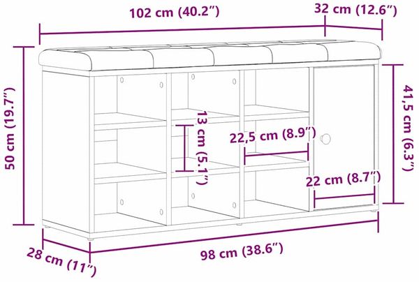 vidaXL Sitzbank mit Stauraum Schwarz Eichen-Optik 102 x 32 x 50 cm 862986 Bild 12