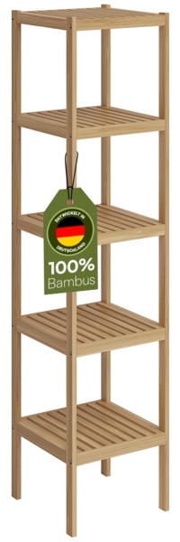 Bellamio 'Newa' Badezimmer Regal, Bambus, natur, 140x33x33 cm, Badregal mit 5 Ablagefächern
