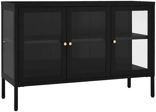 Sideboard, Kommode Schwarz 70x35x70 cm Stahl und Glas j2629p