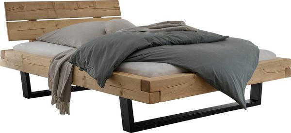 Home affaire Massivholzbett Ultima Balkenbett Doppelbett, Füße Metallkufe (hohe Belastbarkeit: 200kg je Seite), FSC®-zertifizierte Wildeiche oder Fichte, viele Breiten zur Auswahl