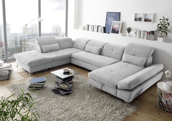 Couch MELFI L Sofa Schlafcouch Wohnlandschaft Bettsofa Schlaffunktion U-Form links