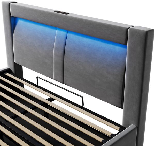 Bett 160x200 cm mit Bettkasten, LED, USB- und Type-C-Ladestation, Samt, inklusive Matratze Bild 10