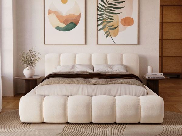 GrainGold Polsterbett mit Bettkästen DORIA, Modern Bett mit Kopfteil - 140x200 cm, Creme (1x Bett)