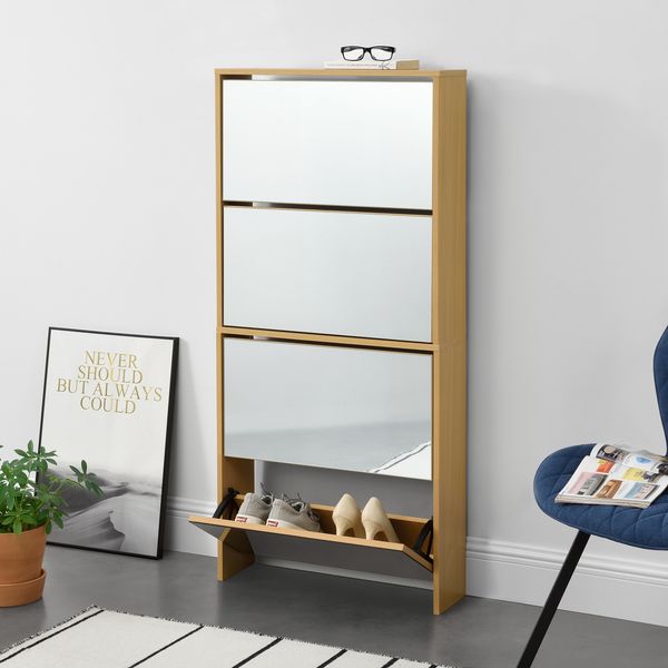 en.casa Schuhkipper Vogar mit 4 Türen 134 x 63 x 17 cm Eichenoptik