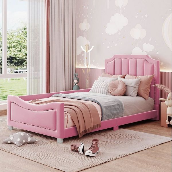 Flieks Polsterbett, Kinderbett Einzelbett Tagesbett mit Rückenlehne 90x200cm Samt