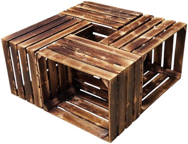 Holzkisten Obstkisten Geflammt 50 x 40 x 30cm 4er Set Dunkel NEU