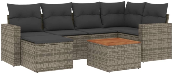 vidaXL 7-tlg. Garten-Sofagarnitur mit Kissen Grau Poly Rattan 3256557