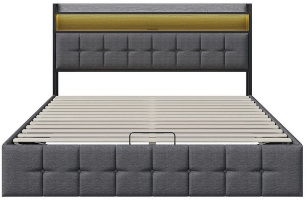 Furnishings Home Polsterbett Stauraumbett Doppelbett LED (Ausgestattet mit hydraulischem Bettkasten), Mit LED-Beleuchtung, Bettkasten, Ladefunktion, Leinen, 160x200 cm