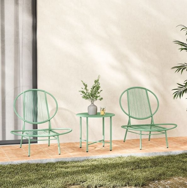 Garten-Bistro-Set H 45 x 50 x 50 cm aus Stahl, wetterfest, mit 2 Stühlen in Grün