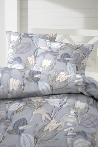 Primera Mako-Satin Bettwäsche 155x220 Blätter Blüten natur grau 243218-83