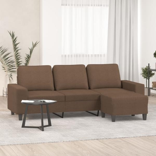 vidaXL 3-Sitzer-Sofa mit Hocker Braun 180 cm Stoff 3201154