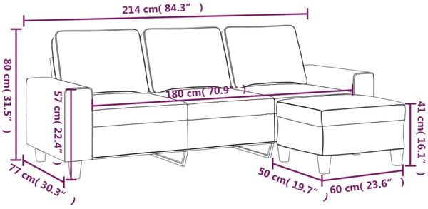 vidaXL 3-Sitzer-Sofa mit Hocker Braun 180 cm Stoff 3201154 Bild 9