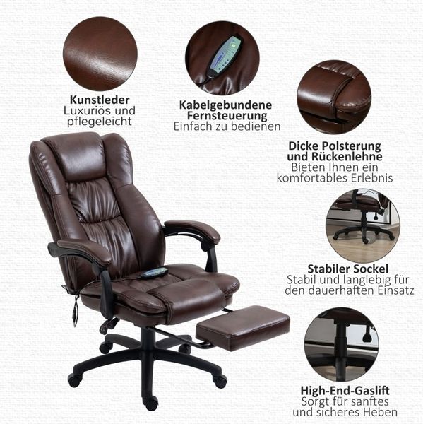 Bürostuhl 68,5x68,5x113-121 cm mit Massagefunktion, Fußstütze und verstellbarer Rückenlehne Bild 6