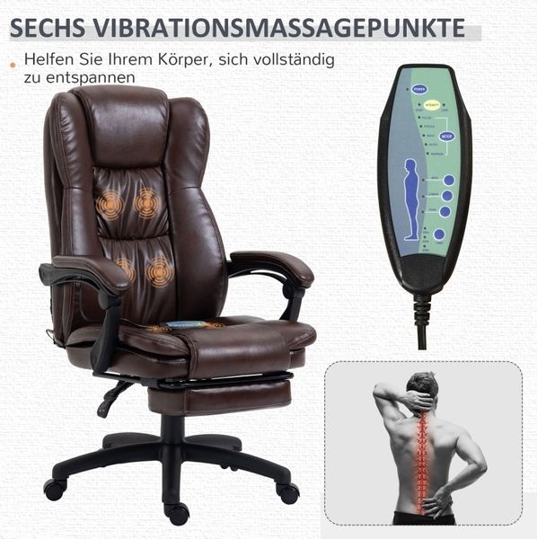 Bürostuhl 68,5x68,5x113-121 cm mit Massagefunktion, Fußstütze und verstellbarer Rückenlehne Bild 2