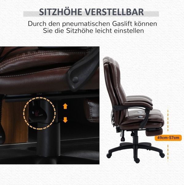 Bürostuhl 68,5x68,5x113-121 cm mit Massagefunktion, Fußstütze und verstellbarer Rückenlehne Bild 3
