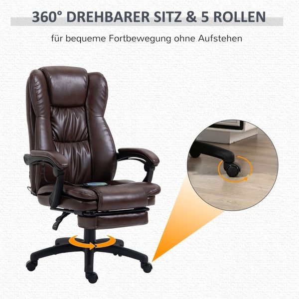Bürostuhl 68,5x68,5x113-121 cm mit Massagefunktion, Fußstütze und verstellbarer Rückenlehne Bild 5