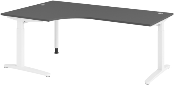 bümö Eckschreibtisch höhenverstellbar 200x120 cm in graphit, Metallgestell in weiß - Schreibtisch groß, Bürotisch höhenverstellbarer, Büroschreibtisch & Computertisch PC Tisch Büro, X82-G-WW