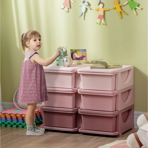 HOMCOM Spielzeugtruhe Schubladenschrank für Kinder, mit 6 Ebenen (Spielzeugkiste, 1 St, Aufbewahrungsbox), für Kinderzimmer, Blau