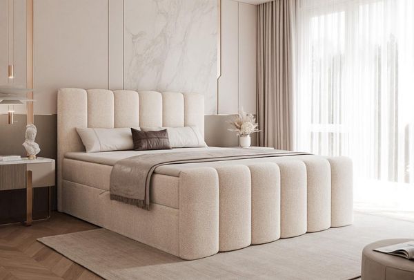 Compleo Boxbett BUBBLE, Wolkenbett, Bequem, Bonell, Topper, Doppelbett gepolstertes Kopfteil mit Bettkasten