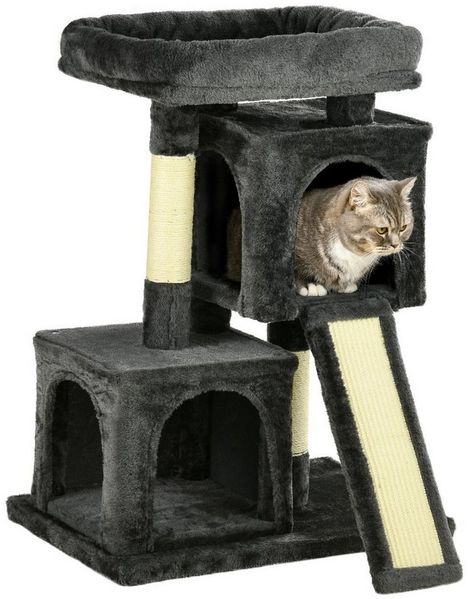 PawHut Kratzbaum Katzenkratzbaum, Katzen Kletterbaum, Katzenbaum, Dunkelgrau, 59L x 39B x 83H cm