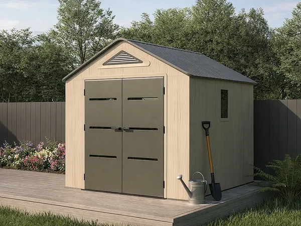 Vente-unique - ANTEVA Gartenhaus Harz GrauBeige - B 237 cm x H 242 cm x L 237 cm