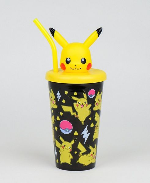 POKÉMON Kinderbecher Pikachu, PP, Deckel mit 3-D Topper und integriertem Trinkhalm 500 ml
