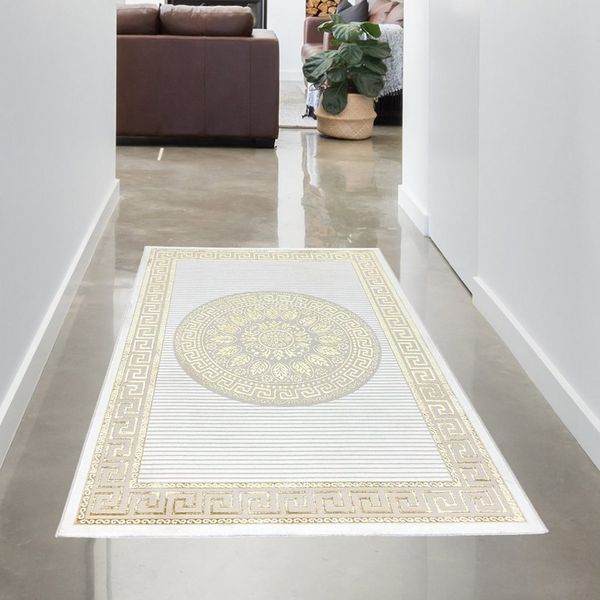 Carpetia Teppich Teppich mit orientalischem Flair, luxuriös, weiß gold, rechteckig, Höhe: 5 mm