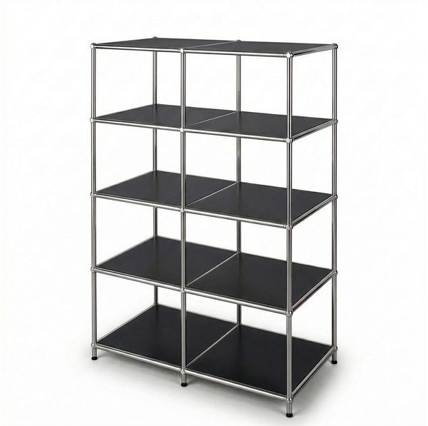 Floordirekt Bücherregal Standregal Concept Epure MK-015 Raumteiler, verchromtes Metallgestell, höhenverstellbare Kunststofffüße, 5 Ablagen, B78×T40×H118 cm