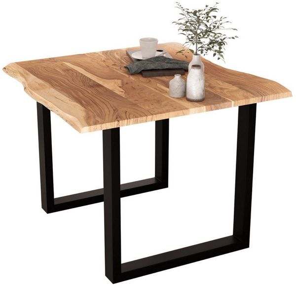 Liadomo Baumkantentisch Hugo, Baumkantentisch, Esstisch, Massivholztisch, Esszimmertisch, mit Esstischplatte aus Akazie und Metallgestell U-Form schwarz