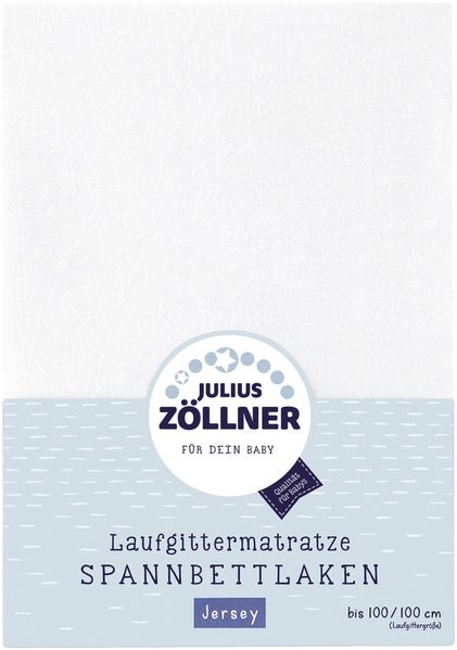 Julius Zöllner Jersey Spanntuch, passend für Laufgittermatratzen 68x90 bis 100x100 cm, weiß