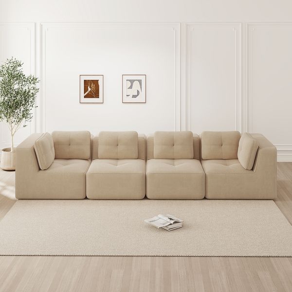 Modulares 4-Sitzer Ecksofa H 69 x T 386 x B 104 cm aus Cord in Beige, kein Aufbau erforderlich
