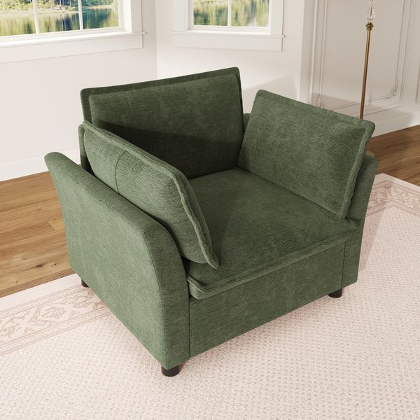 Merax Einzel-Sessel mit Armlehnen, Lesesessel, Relaxsessel, großer Lounge-Sessel mit weichem Rücken- und Armlehnenpolster, Chenille-Stoff, Grün