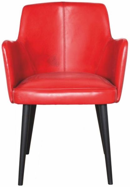 Casa Padrino Luxus Leder Esszimmer Stuhl mit Armlehnen Rot / Schwarz - Esszimmer Möbel